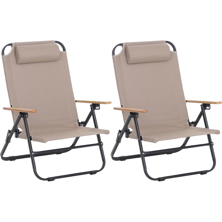 2er-Set Campingstuhl HWC-Q44, Gartenstuhl Balkonstuhl Freizeitstuhl, klappbar verstellbar Outdoor Metall Stoff ~ creme – Bild 9