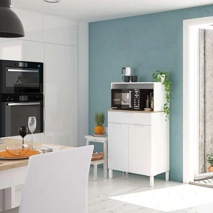 Habitdesign Sideboard, Melamin, Rückseite aus MDF, Scharniere und Schienen aus Metall, Griffe aus ABS, Beine aus Aluminium, Kanten aus PVC, 2 Türen, Medio – Bild 2