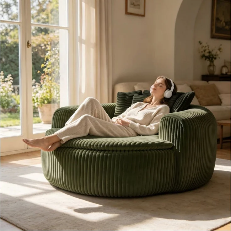 i@home Sitzsack Loungesessel Cord gepolstert, Relaxsessel Bodensessel (1 St, extrabreiter Sitzfläche und Armlehnen, rutschfest), Sessel mit Taschenfedern, 5 Kissen für Schlafzimmer & Leseecke 145 cm – Bild 1