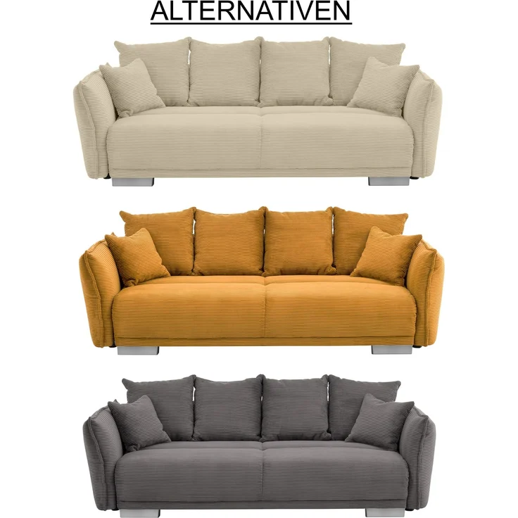 Big-Sofa 242x131 cm Gästebett Federkern Schlafcouch Stauraum Cord Gold Ockergelb – Bild 9