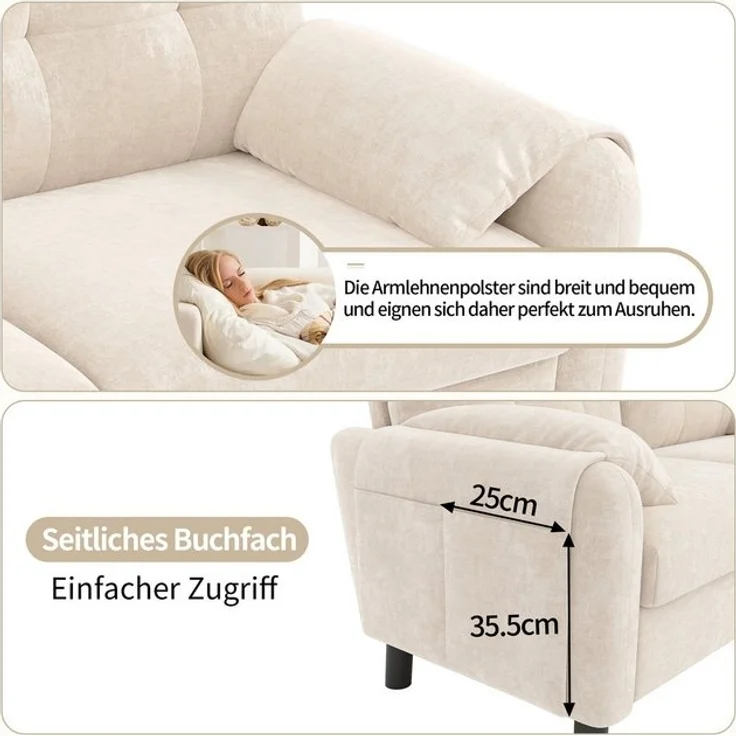 Merax 2-Sitzer Sofa aus Chenille-Stoff, Modulares-Sofa, Couch Doppelsofa im skandinavischen Design für Wohnzimmer/Schlafzimmer 1 Teile, Polstersofa mit Armlehne, dicken Kissen & Seitentaschen, 158x80x88.5cm – Bild 4