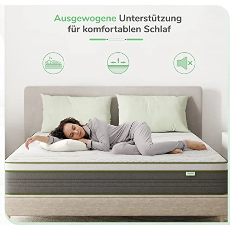 Novilla Matratze 135x190 H2 H3 Federkernmatratze Foam Mittelfeste Taschenfederkern Matratze Taschenfederkern Hybridmatratze Härtegrad Höhe 26cm Weiß – Bild 5