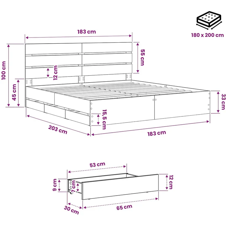 vidaXL Bed Frame with Storage and Headboard Artisan Oak 180 x 200 cm 3445834 – Bild 10