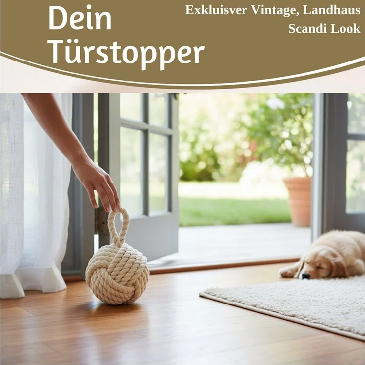 LS-LebenStil Bodentürstopper Boden Türstopper Malmö 23cm Creme Weiß 1,3kg Jute Knoten Tragegriff (Handgearbeitet Bodenstopper Türpuffer Türhalter Türsack Türkeil Tür Stopper Sack Fensterstopper Boden Stopper Buchstütze, 1 St) – Bild 3