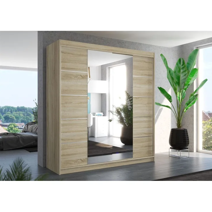 Schiebetürenschrank Schrank Nr. 430 in Sonoma matt- Spiegel 200 x 215 x 58 cm