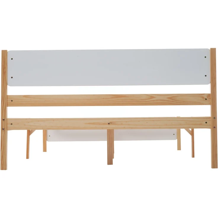 Doppelbett 140x200 cm, Holzbett mit Kiefernholzrahmen und Mittelfuß, Weiß & Natur – Bild 4