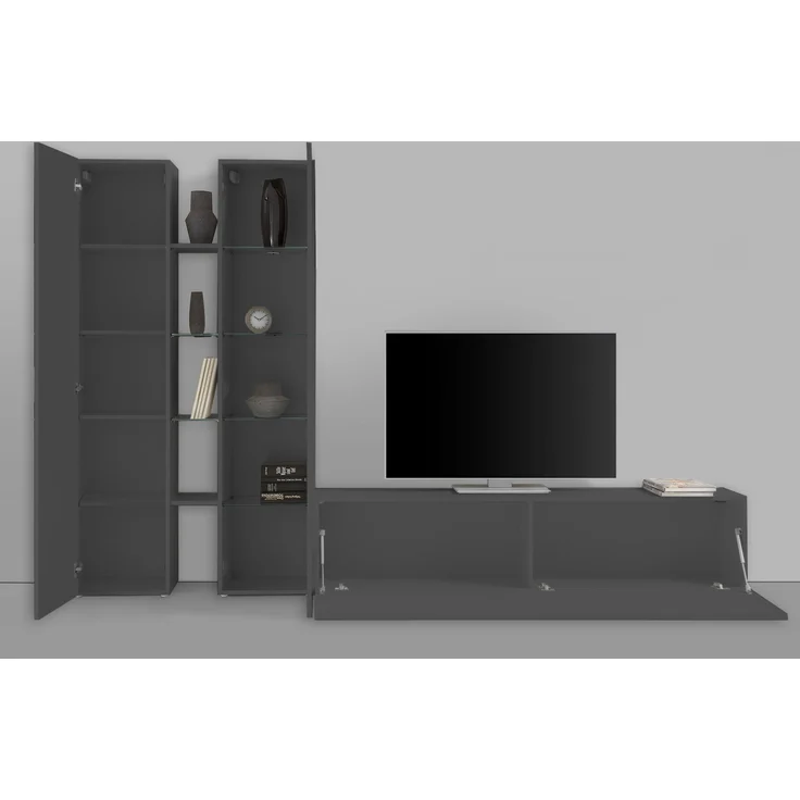 Wohnwand >Benevent< (4-teilig) in Anthrazit matt - 280x180x30 (BxHxT) – Bild 2