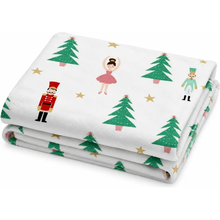 Flanell-Kuscheldecke mit Weihnachtsbaum-, Soldaten- und Schneeflockenmotiv Mehrfarbig, 173x218 cm – Bild 1