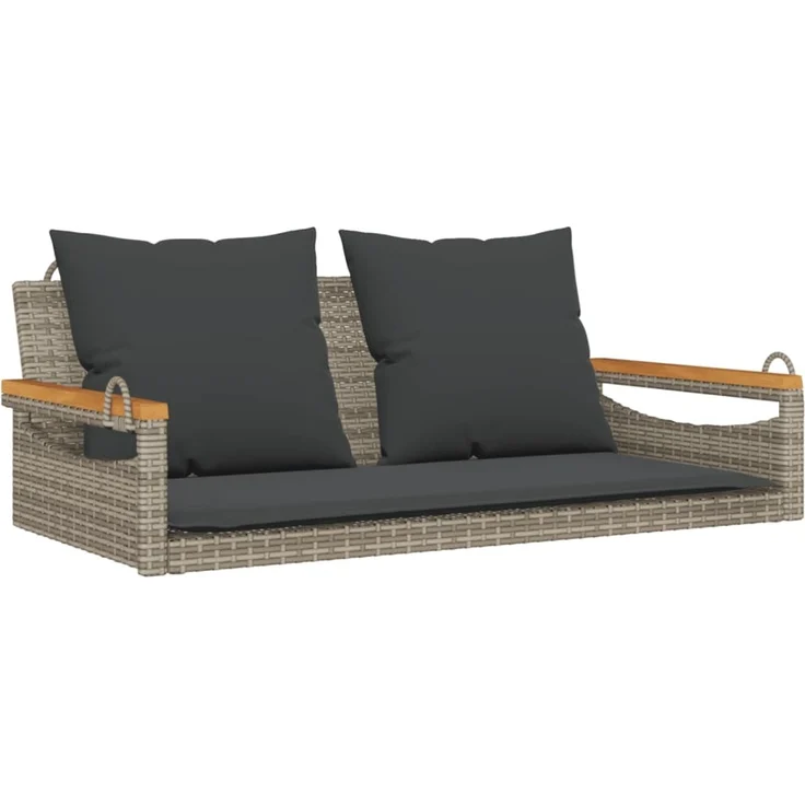vidaXL Hängebank mit Kissen Grau 109x62x40 cm Poly Rattan 368147 – Bild 2