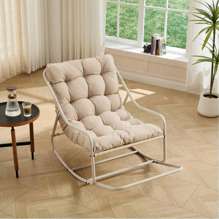 LVHOM Schaukelstuhl mit Fußstütze 75x116x82cm, wasserfestem Gestell für drinnen, draußen (8 cm integriertes Rücken-Sitzkissen, ergonomisches Design, geräuschlos & rutschfest, rostfreier Stahlrahmen, belastbar bis 130 kg), ideal für In-/Outdoor, Balkon,... – Bild 1