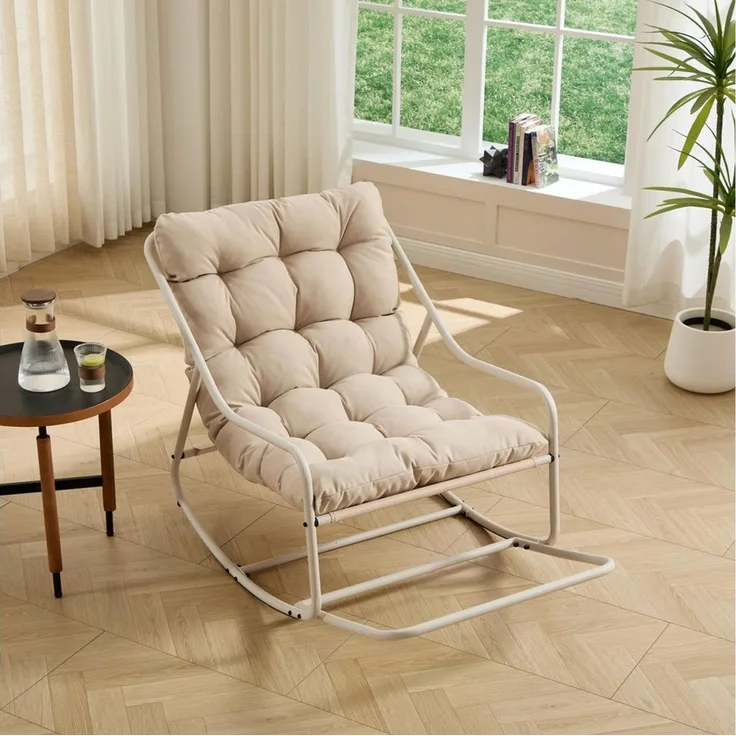 LVHOM Schaukelstuhl mit Fußstütze 75x116x82cm, wasserfestem Gestell für drinnen, draußen (8 cm integriertes Rücken-Sitzkissen, ergonomisches Design, geräuschlos & rutschfest, rostfreier Stahlrahmen, belastbar bis 130 kg), ideal für In-/Outdoor, Balkon,...