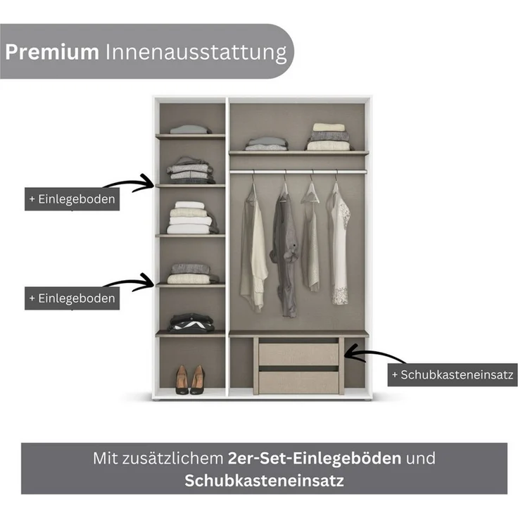 Rauch Möbel 'Voyager' Kleiderschrank, Holz, Weiß | Grau Metallic, Zubehör Premium, Breite 140 cm | ohne Schubladen – Bild 4