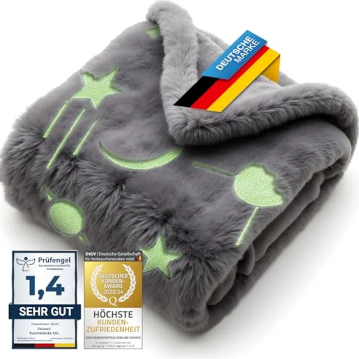 Wohndecke Kuscheldecke mit leuchtenden Sternen, Feluna, Kinder Plüschdecke Tages-Decke – Bild 2