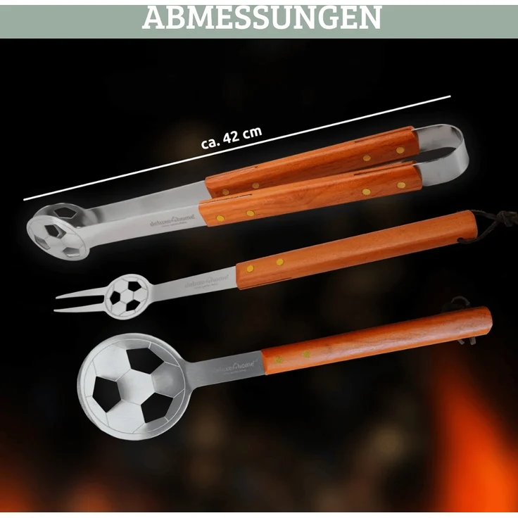 Grillbesteck Set SOCCA Grillgabel, Grillzange, Grillwender, Grillhandschuh | Grillset für Männer Geschenk Grillzubehör Grilluntensilien – Bild 2