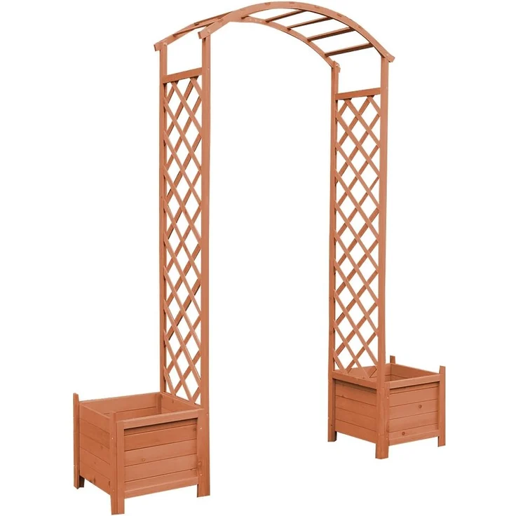 Rosenbogen Braun mit Blumenkübeln Spalier Rankhilfe Gitter Holz Pergola Gestell – Bild 6