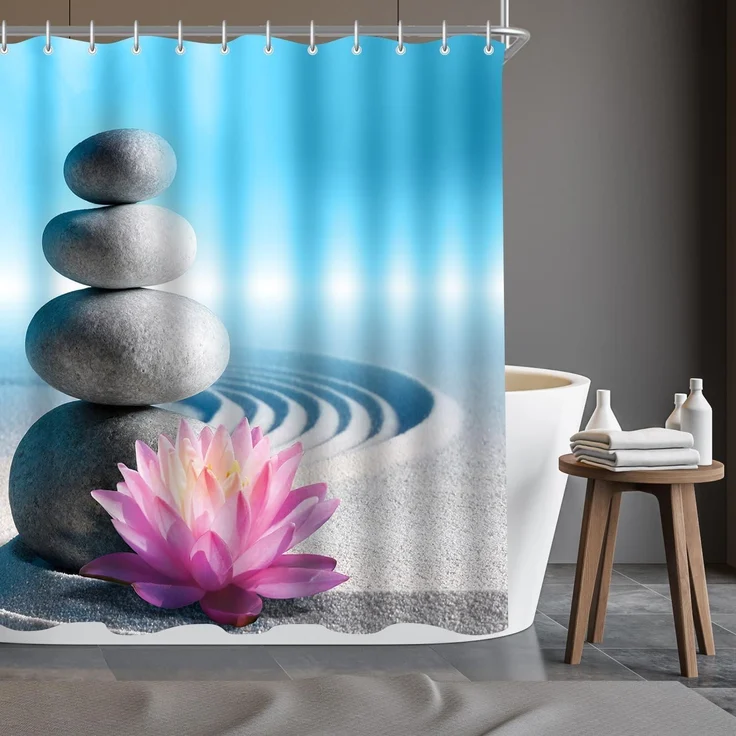 Duschvorhang 240x180cm Kieswüste Antischimmel Textil Wasserabweisend Polyester – Bild 8
