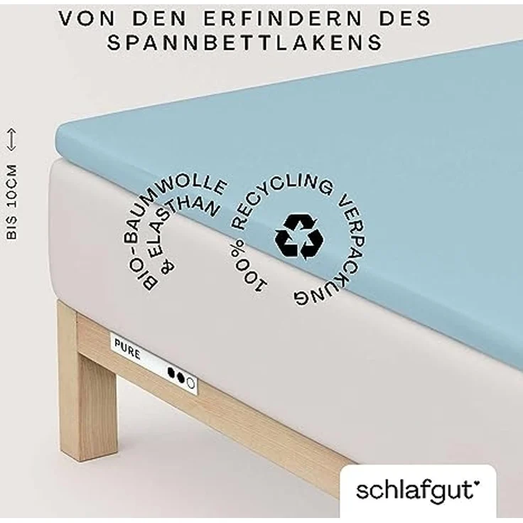 Schlafgut 'PURE TOPPER' Spannbettlaken, für Topper bis 10 cm Höhe, Blue Light, M 120x200cm - 130x220cm, 100% Bio-Baumwolle – Bild 2