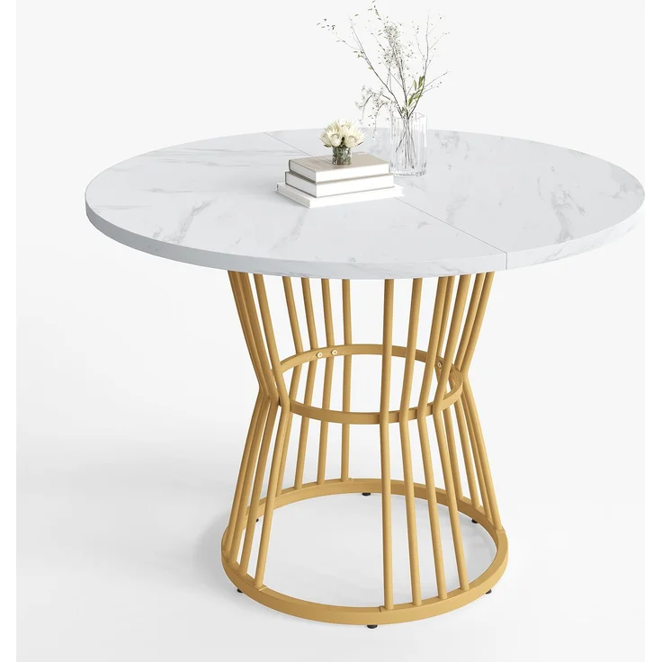 Runder Esstisch 100 cm Durchmesser x 75 cm Höhe, MDF-Tischplatte mit Marmormuster, stabiles Metallgestell, runder Küchentisch für Esszimmer – Bild 2