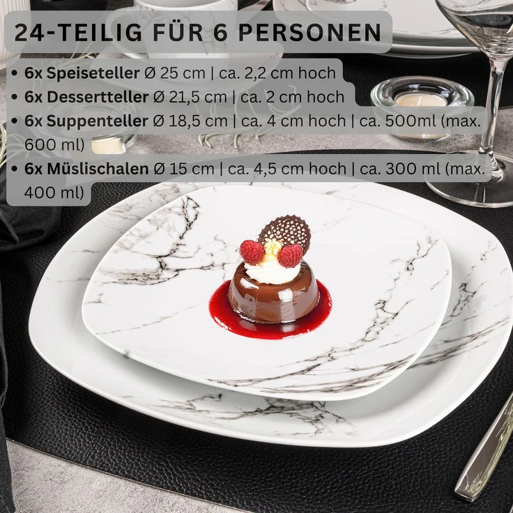 SÄNGER Porzellan Geschirrset Bilgola Marmor, Tafelservice 24 teilig für 6 Personen – Bild 2