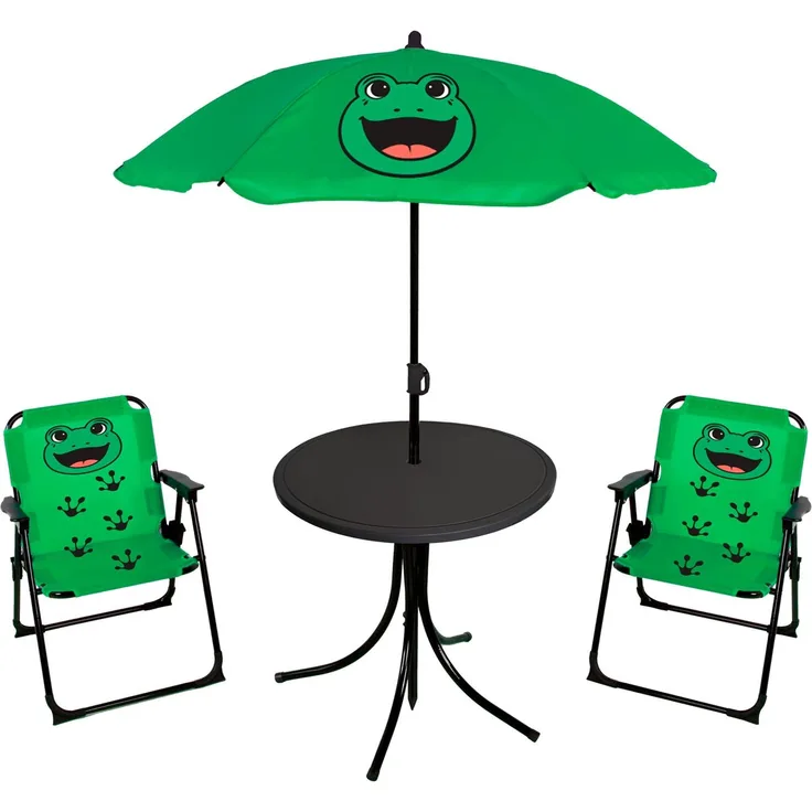 Kinder Campingset Campingstuhl Anglersessel Sonnenschirm Tisch Frosch