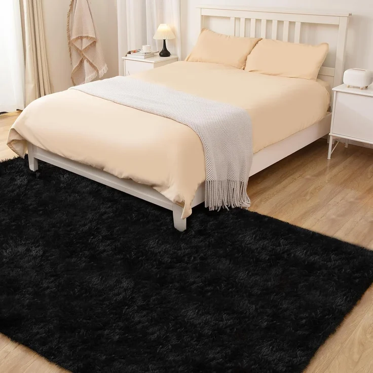 1 Stück Wohnzimmerteppich, superweich, rutschfest, 120x80 cm, Schwarz – Bild 4