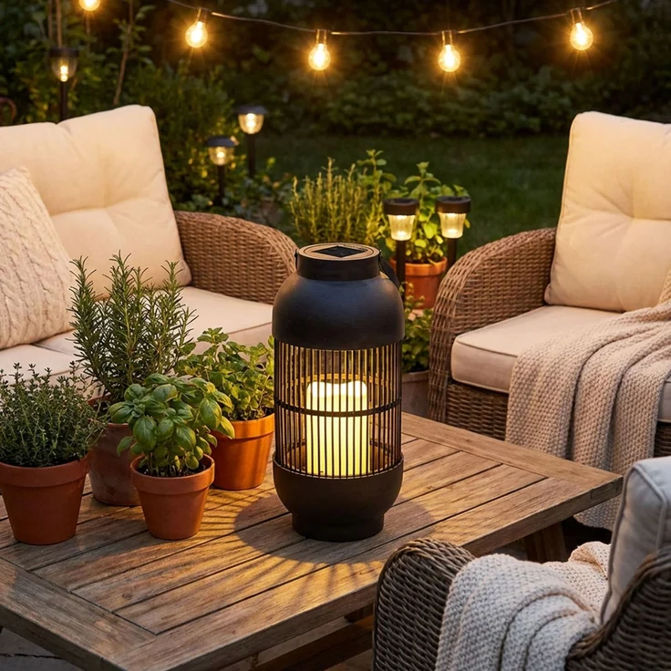 2er Set LED Solar Tischleuchte, Kerze, Laterne, H 33 cm – Bild 3