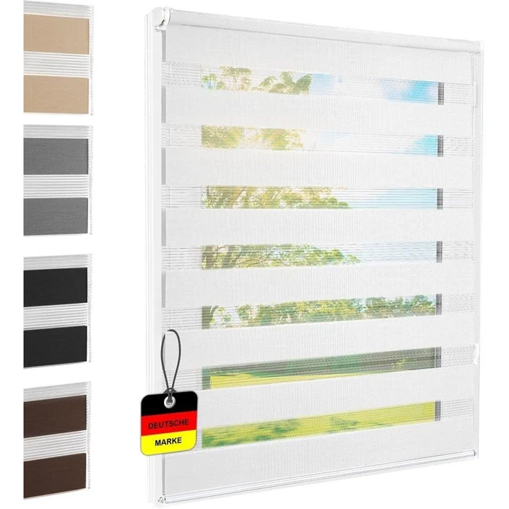 Doppelrollo Klemmfix ohne Bohren weiß 95x140 cm [Stoffbreite 91cm] Duo Rollo für Fenster/Türen Gardine Zebrarollo - Breite (cm): 95, Farbe: Weiss , Höhe (cm): 140 – Bild 1