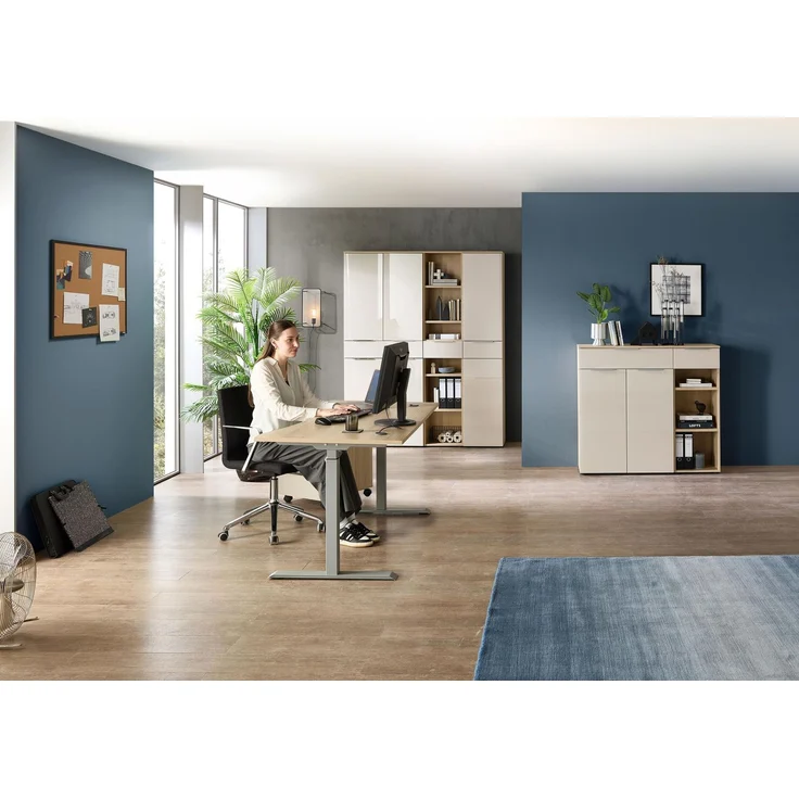 Komplettbüro Büro-Set SANTORIN VII Riva Eiche & Glas Cashmere 7-teilig – Bild 2