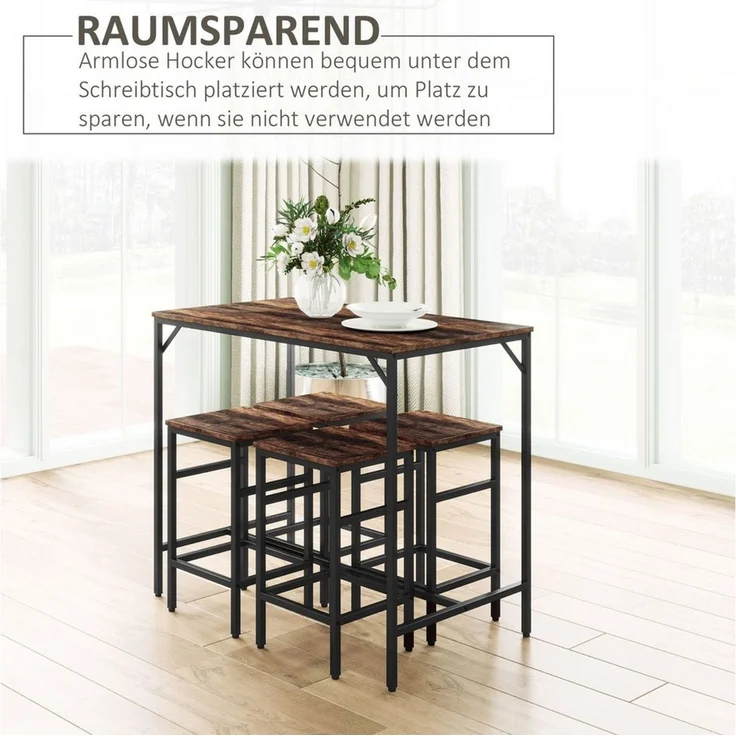 HOMCOM Bartisch Bartisch-Set mit 4 Barhockern – Bild 3