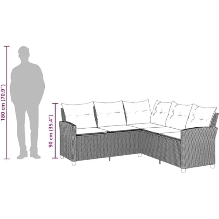 vidaXL L-förmiges Couchsofa mit Kissen Schwarzes Polyrattan 365415 – Bild 5