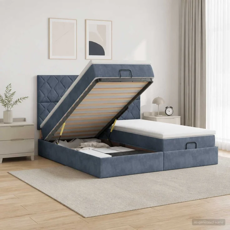 vidaXL Ottoman-Bett mit Matratze und LED Dunkelgrau 180 x 200 cm Samt 3458515 – Bild 1