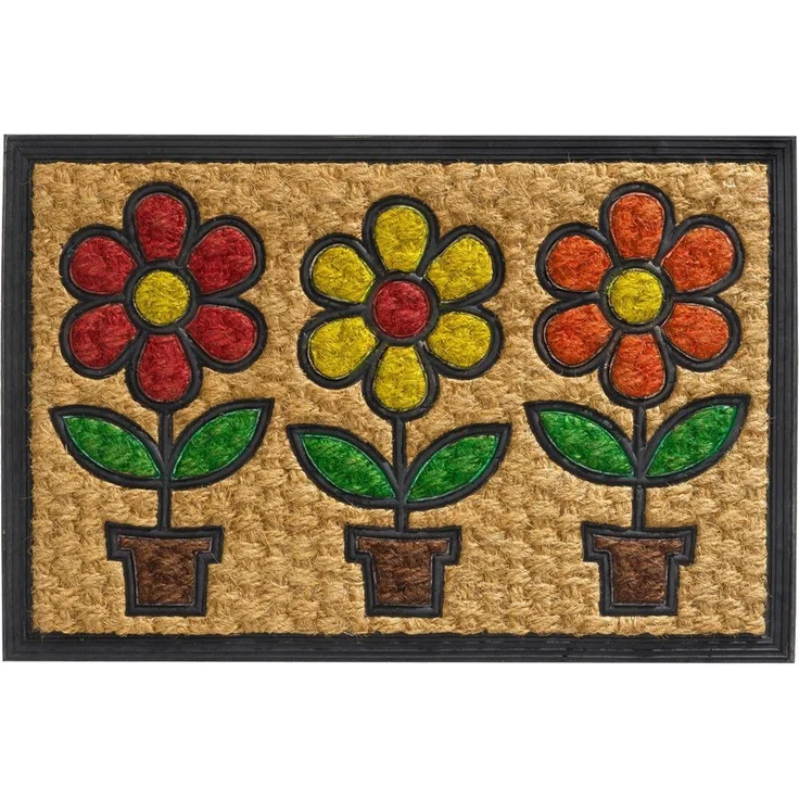 matches21 HOME & HOBBY Fußmatte Kokosmatte bunte Blumentöpfe als aussen Sauberlaufmatte, rechteckig, Höhe: 10 mm, Rutschfeste Kokos-Türmatte als Outdoor Schmutzfangmatte 40x60 cm – Bild 1