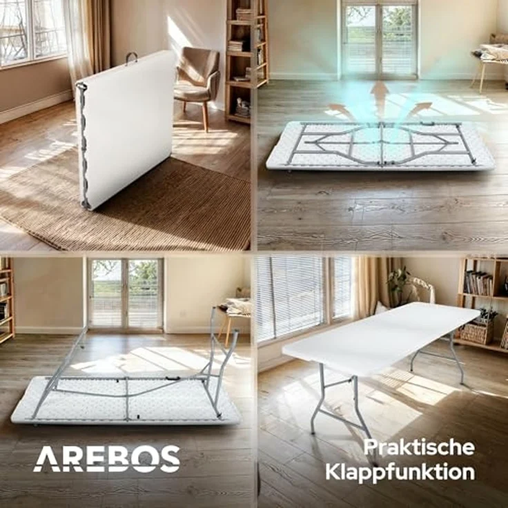 Arebos Klapptisch 182 x 74 x 74 cm Campingtisch Partytisch Gartentisch Buffettisch – Bild 6