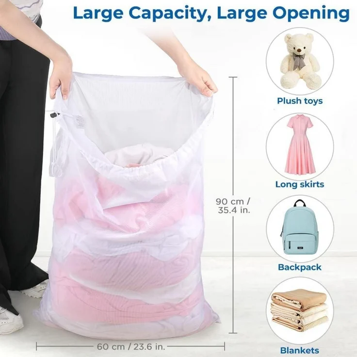 XXL Wäschesack 2er Set mit Kordelstopper 60x90cm für Waschmaschine & Reisen – Bild 2