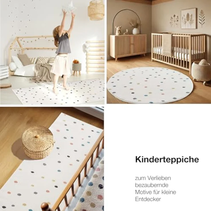 Teppich Kinderzimmer - Cream - 80x150cm - Spielteppich Bunte Punkte Kurzflor Kinderteppich – Oeko-Tex Standard 100 – Bild 8