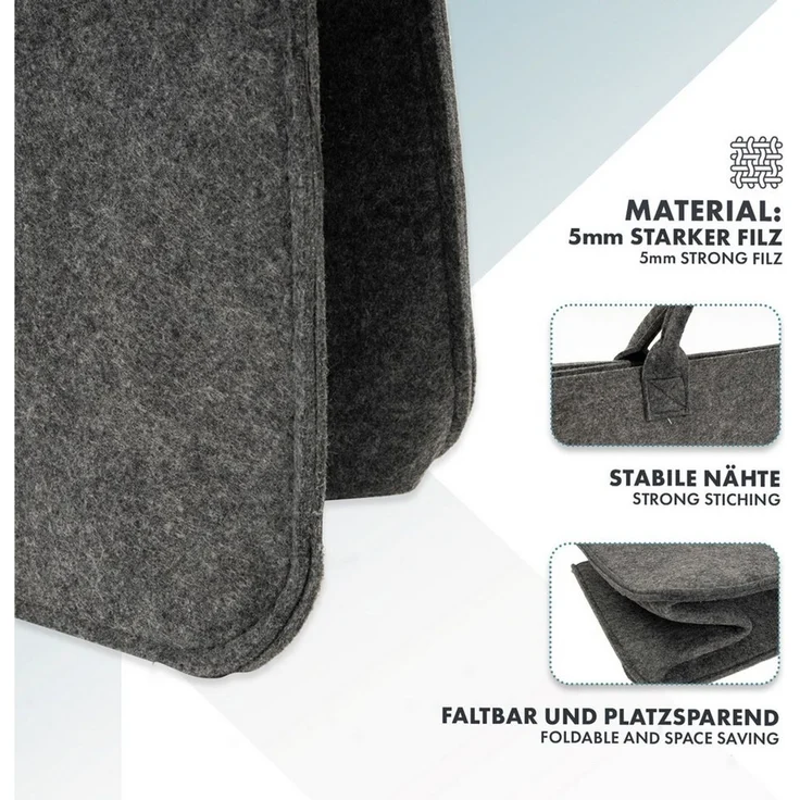 Karat Allzweckkorb Conny, Filztasche, Einkaufstasche, Kaminholztasche, Faltbar, 4er Set – Bild 2