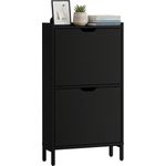 Bellamio 'Ceyhan' Schuhschrank mit 2 Klappen, schmales Schuhregal, schwarz, 50x19x90 cm, Schuhkipper für 4 paar Schuhe