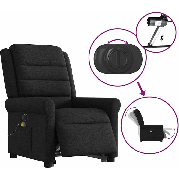 vidaXL Elektrischer Massagesessel mit Aufstehhilfe Schwarz Stoff 3303346 – Bild 10