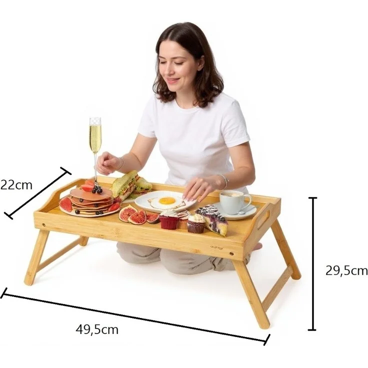 Servierbrett aus Bambus - Frühstücksbrett & Snacktablett mit Klappfüßen – Bild 4