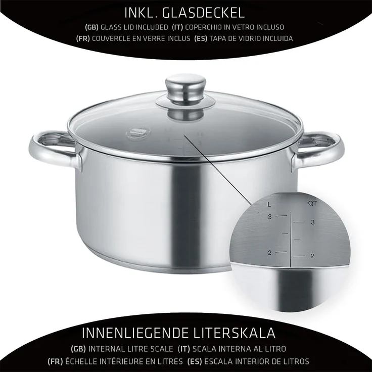 Berndes New Roma Kochtopfset 4-tlg, Töpfe, Stieltopf, Edelstahl, Silber, 059030 – Bild 2