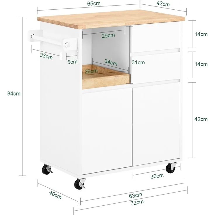 SoBuy FKW123-WN Küchenwagen, MDF, Lackiert, Weiß, 72 x 84 x 42 cm – Bild 3