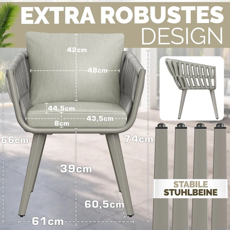 tillvex® Gartenstuhl 1 Stück Wetterfest mit Armlehne | Outdoor Stühle bis 160kg belastbar | Gartenstühle UV-beständig | Terrassenstuhl Sessel Gartenmöbel Terrasse Balkon Garten – Bild 3