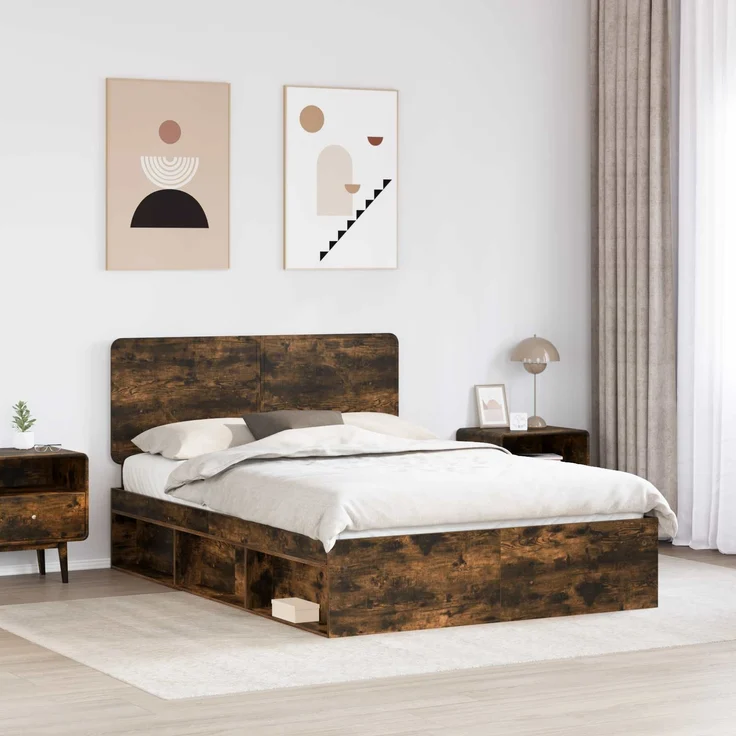 vidaXL Bettrahmen Geräucherte Eiche 160 x 200 cm Massives Kiefernholz 3412465 – Bild 2