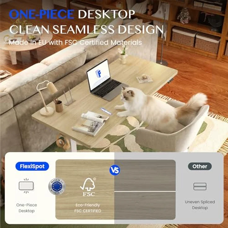 FLEXISPOT Höhenverstellbarer Schreibtisch mit 2 Motoren & 25MM EINTEILIGER Tischplatte 140x80 cm, Ergonomischer Bürotisch Elektrisch mit Kabelmanagement, Memory Funktion & Höhenanzeige – Bild 4