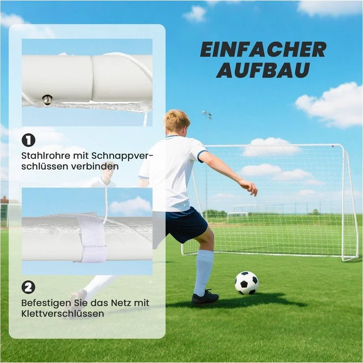 HOMCOM Fußballtor mit Netz, Erdhaken (Outdoor Torwand, 1 St, Fußball Tor für Garten), 301L x 120B x 200H cm, Weiß – Bild 3