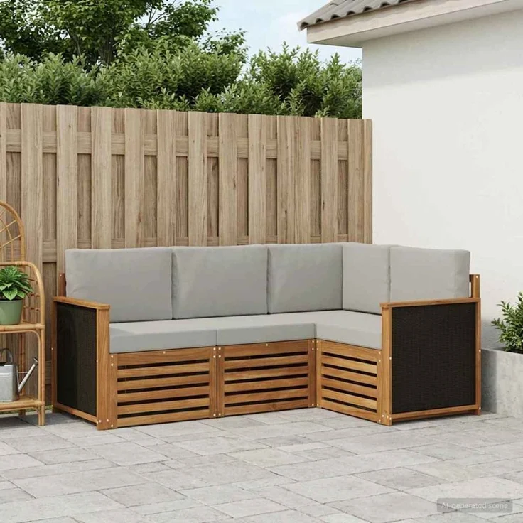 vidaXL Outdoor-Sofagarnitur 4 stk. 4-Sitzer Natur und Hellgrau 3384282 – Bild 3