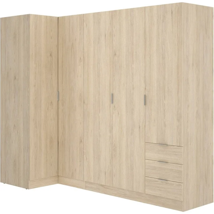 Dmora Großer Kleiderschrank Atena, Eckschrank für Schlafzimmer, Eckschrank mit 5 Flügeltüren, 214 x 91 x 184 cm, Eiche