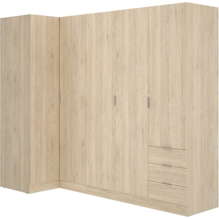 Dmora Großer Kleiderschrank Atena, Eckschrank für Schlafzimmer, Eckschrank mit 5 Flügeltüren, 214 x 91 x 184 cm, Eiche – Bild 1