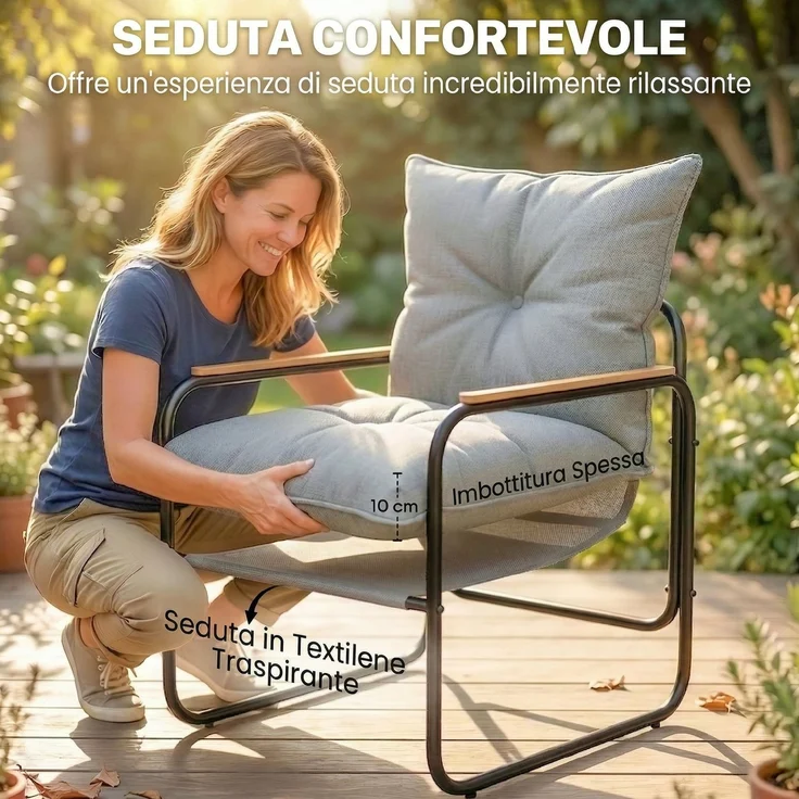 3-teiliges Bistrò-Set, Gartenmöbel aus Metall mit Kissen, Dunkelgrau – Bild 7