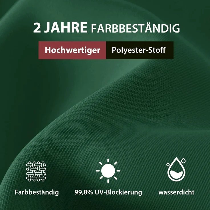 Sekey Sonnenschirm mit Kurbel und UV50+, knickbar, Aluminium grün, 200 × 300 cm – Bild 4